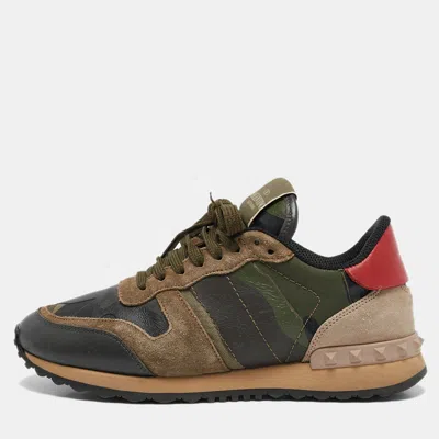 Pre-owned Valentino Garavani Multicolor Leather And Suede Rockrunner Low Top Sneakers Size 37
