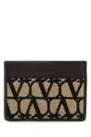 Valentino Iconographe Leather And Toile Card Holder In Naturalenerofondant