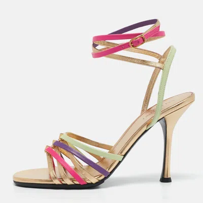 Pre-owned Valentino Garavani Multicolor Leather Ankle Strap Sandals Size 37.5