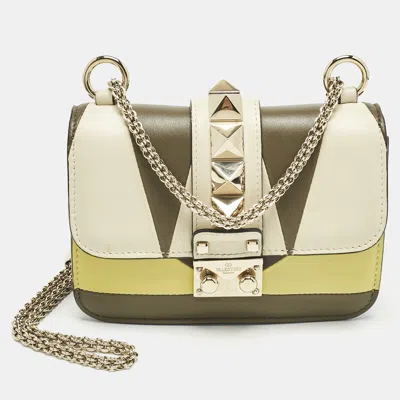 Pre-owned Valentino Garavani Multicolor Leather Mini Colorblock Rockstud Glam Lock Bag