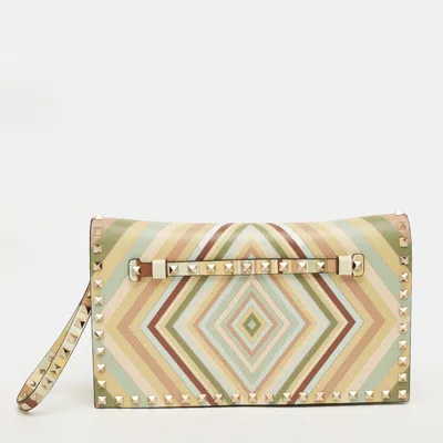 Pre-owned Valentino Garavani Multicolor Leather Native Couture 1975 Rockstud Wristlet Clutch