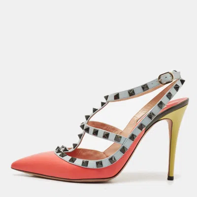 Pre-owned Valentino Garavani Multicolor Leather Rockstud Ankle Strap Pumps Size 39.5