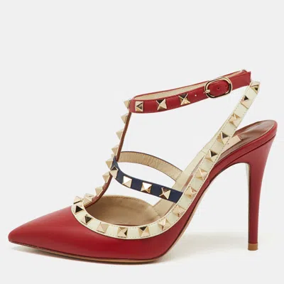 Pre-owned Valentino Garavani Multicolor Leather Rockstud Pointed Toe Ankle Strap Sandals Size 36