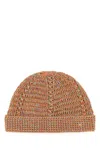 Valentino Multicolor Linen Blend Knitted Vlogo Signature Beanie Hat In Ocramouline
