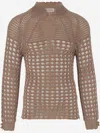 Valentino Openwork Sweater In Linen Blend In Multicolor