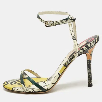 Pre-owned Valentino Garavani Multicolor Printed Leather Ankle Strap Sandals Size 37.5