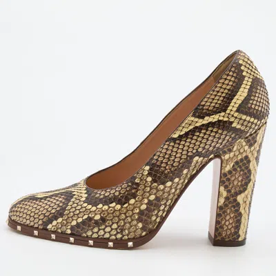 Pre-owned Valentino Garavani Multicolor Python Leather Studded Round Toe Pumps Size 37.5