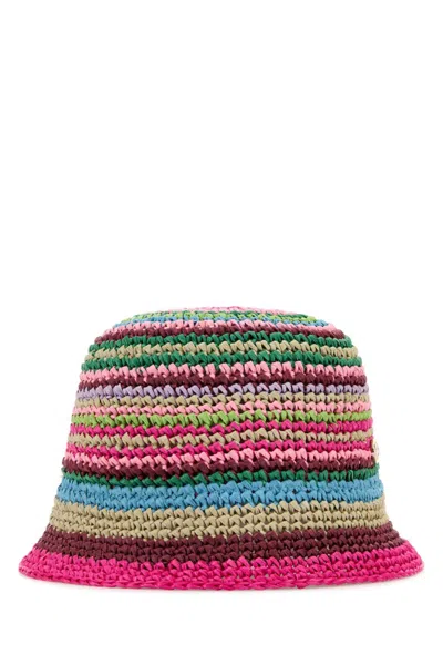 VALENTINO GARAVANI MULTICOLOR RAFFIA BUCKET HAT
