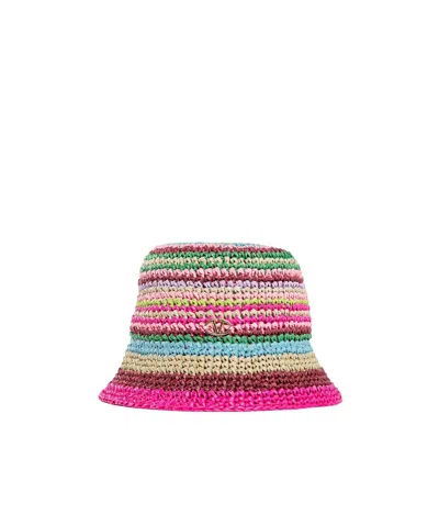 Valentino Garavani Valentino Multicolor Raffia Bucket Hat In Pink