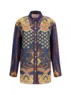 Valentino Garavani Women Paisley Linen Shirt With Medaglioni Voyage Imaginaire Pattern In Indaco/multicolor