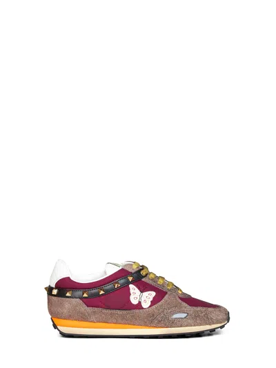 Valentino Garavani Stud Up Studded Embroidered Leather-trimmed Shell And Suede Sneakers In Multi