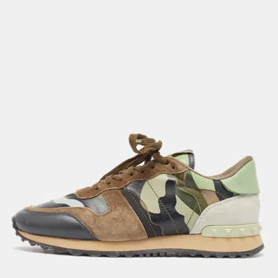 Pre-owned Valentino Garavani Multicolor Suede And Canvas Camouflage Rockrunner Low Top Sneakers Size 39