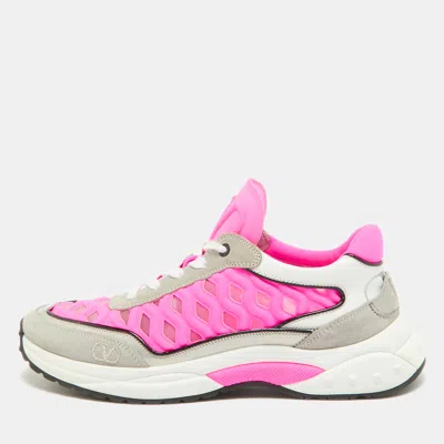 Pre-owned Valentino Garavani Multicolor Suede And Fabric Runner Low Top Trainers Size 39 In Pink