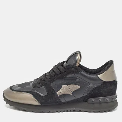 Pre-owned Valentino Garavani Multicolor Suede And Leather Rockrunner Sneakers Size 37 In Black