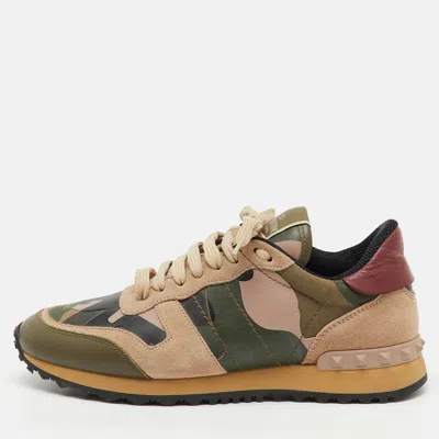 Pre-owned Valentino Garavani Multicolor Suede Canvas And Leather Camouflage Rockrunner Sneakers Size 38