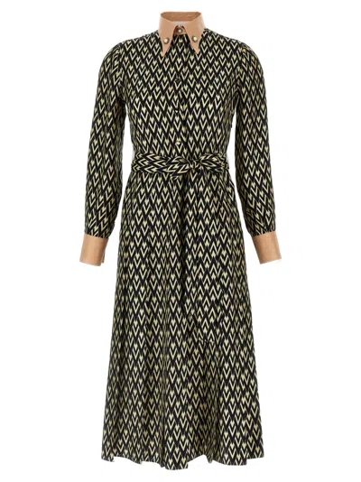 VALENTINO MULTICOLOR TOUTE LA V MIDI DRESS