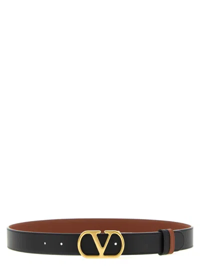Valentino Garavani Multicolor Vlogo Solid Formal Belt In Black
