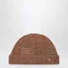 Valentino Multicolor Linen Blend Knitted Vlogo Signature Beanie Hat In Brown