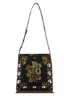 Valentino Multicolored Floral Crossbody Bag In Dark Brown With Fringes In Multicolor