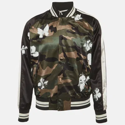Pre-owned Valentino Multicolour Camouflage Print Satin And Knit Mariposa Bomber Jacket S