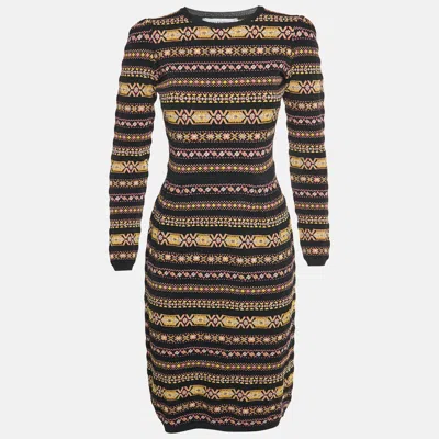 Pre-owned Valentino Multicolour Stripe Stretch Knit Midi Dress S