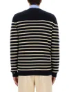 Valentino Striped Crewneck Sweater With Ribbed Finish In Black
