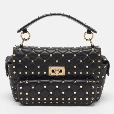 Pre-owned Valentino Garavani Multipocket Rockstud Spike Black Quilted Leather Top Handle Bag