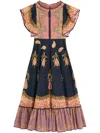 Valentino Ruched Tiered Paisley-print Cotton-muslin Midi Dress In Blau
