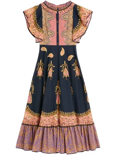 Valentino Ruched Tiered Paisley-print Cotton-muslin Midi Dress In Multicolor