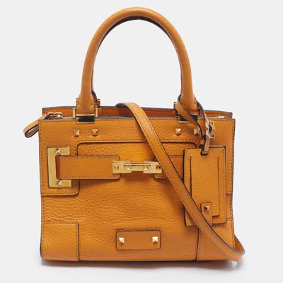 Pre-owned Valentino Garavani My Rockstud Dark Yellow Leather Tote