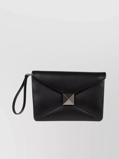 Valentino Garavani Nappa Leather Envelope Clutch With Maxi Stud In Black