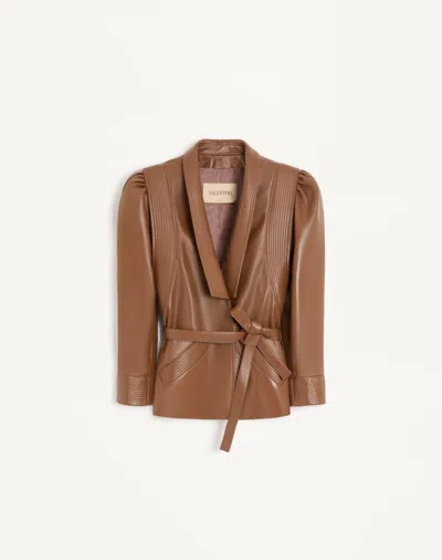 Valentino Nappa Leather Jacket Woman Tan 38 In Brown