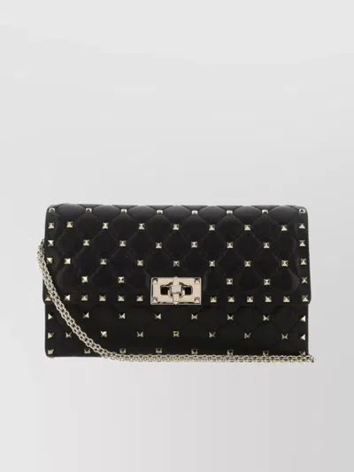 Valentino Garavani Nappa Leather Quilted Spike Clutch In Black