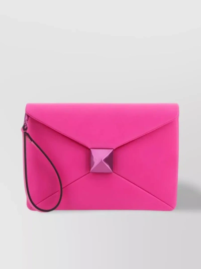Valentino Garavani Nappa Leather Stud Clutch With Detachable Strap In Pink