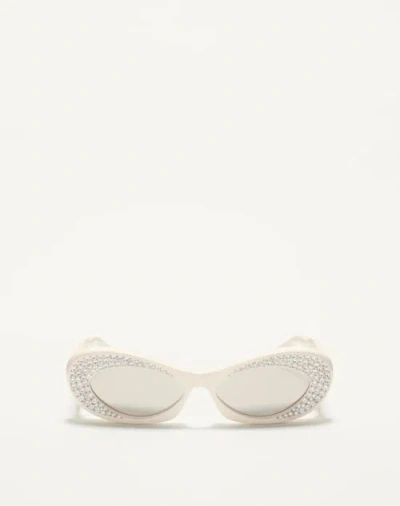 Valentino Garavani Valentino Narrow Oval Acetate Frame Woman Ivory/silver 57