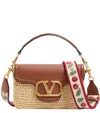 Valentino Garavani  Garavani Alltime Shoulder Bag In Raffia And Grainy Calfskin With Ribbon In Multi