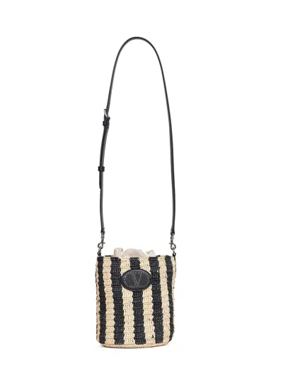 Valentino Garavani Natural And Black  Small Bucket Bag