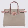 Valentino Natural And Pink Cotton Antibes Mini Totes In Natural/tabacco/peach Rose