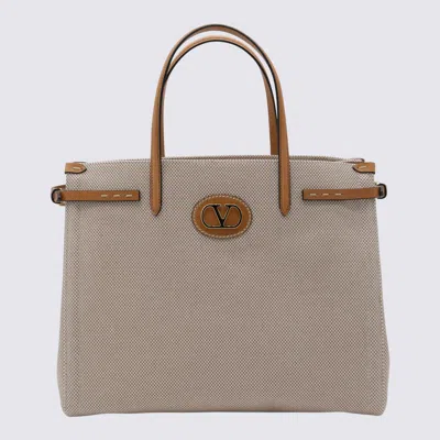 Valentino Garavani Natural Cotton And Leather Antibes Tote In Beige