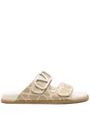 Valentino Sandalo Flat In Rafia Sintetica A Motivo Toile Iconographe Sandals In Naturivory