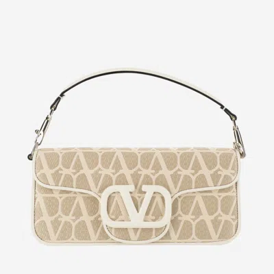 Valentino Garavani Natural V Logo Shoulder Bag In Natural/ivory