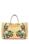 Valentino Raffia Vlogo Signature Shoulder Bag In Nude