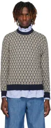 Valentino Crewneck Wool Jumper With Toute La V Jacquard Pattern In Qtd Toute La V Navy/