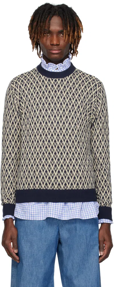 VALENTINO NAVY & BEIGE 'TOUTE LA V' SWEATER