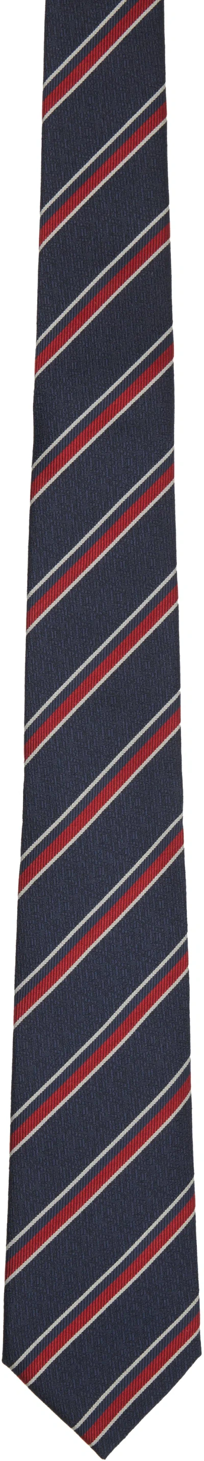 Valentino Garavani Navy & Red Valentie Jacquard Regimental Silk Tie