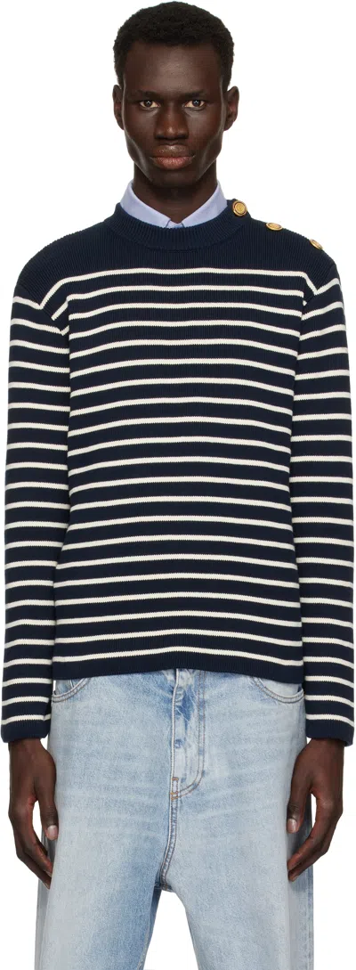 VALENTINO NAVY & WHITE STRIPED SWEATER