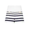 VALENTINO NAVY BLUE AND IVORY TWEED SHORTS WITH V GOLD DETAILS