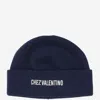 Valentino Cotton And Wool Blend Beanie With Turn-up Brim In Blue