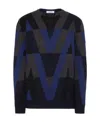 Valentino Navy Intarsia-pattern Knit Jumper In Black