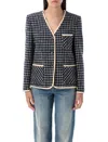 Valentino Boucle Wool Blend Jacket With Contrast Trim In Black